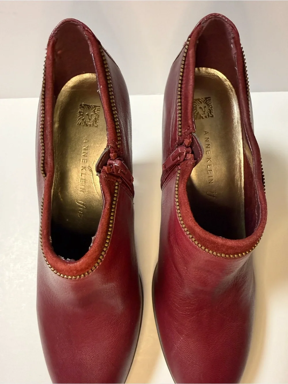 Anne Klein Wine Leather Ankle Booties